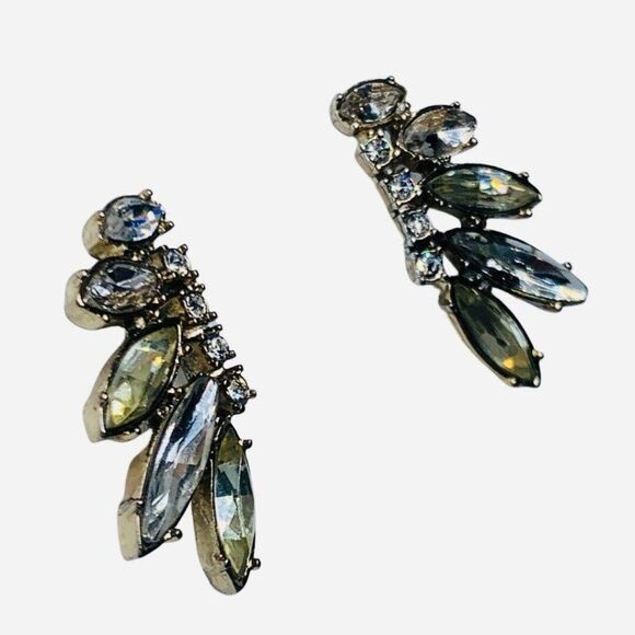 Vintage Women’s Faceted Crystal Silver Tone Formal Climber Pierced Earrings 1” - Picture 5 of 9